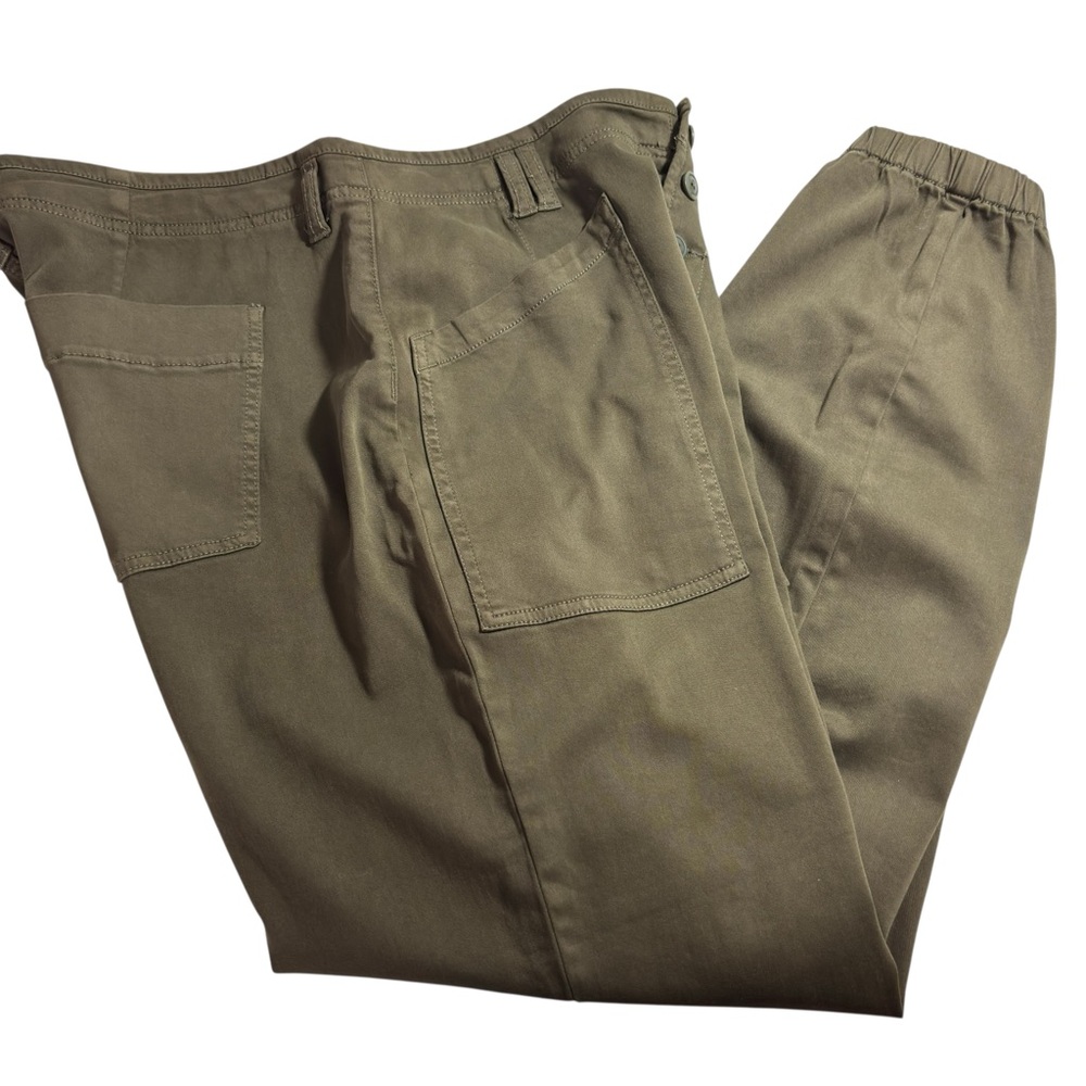Liverpool Women Jogger Pant 12 Olive Green Stretch Button‎ Fly Crop Pockets